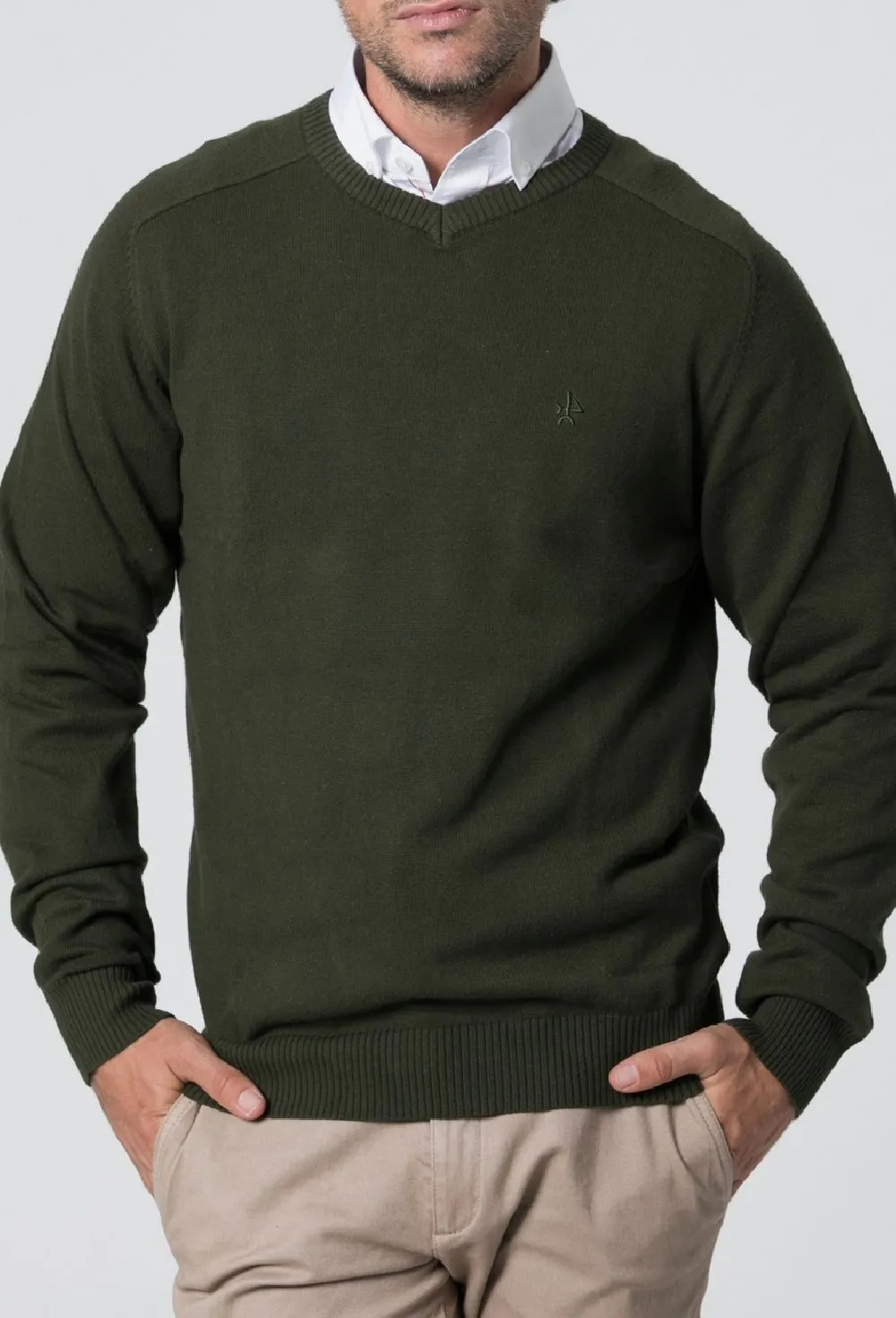 Jersey cuello pico verde de hombre