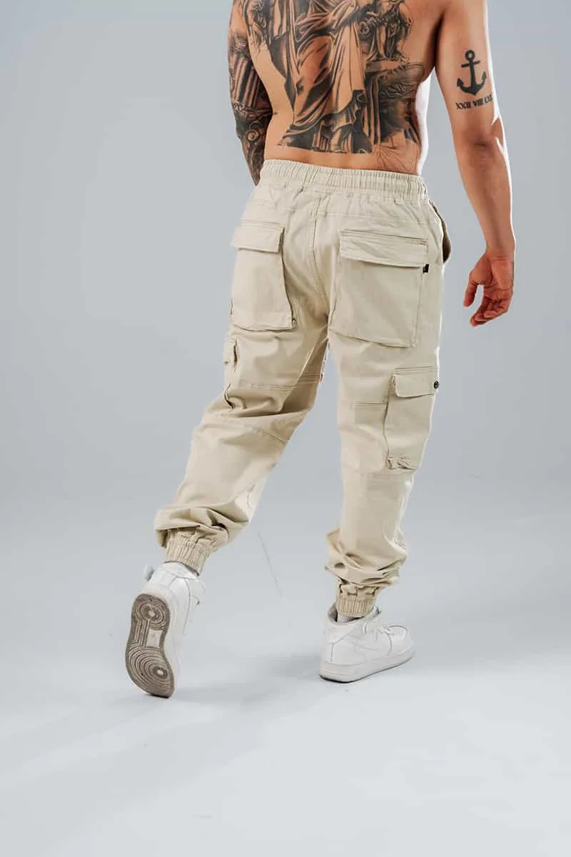 Jogger Para Hombre Cargo Beige Con Bolsillos Laterales