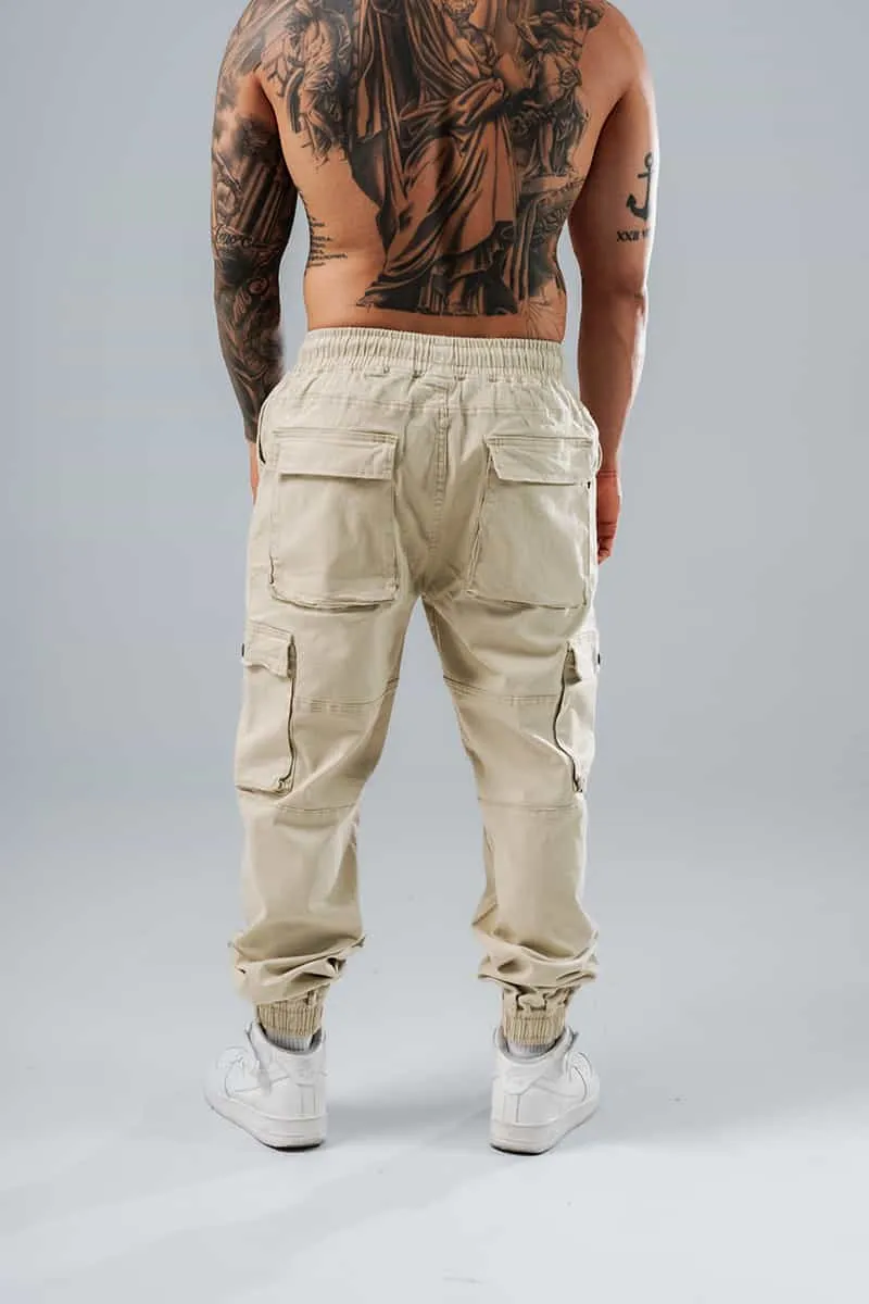 Jogger Para Hombre Cargo Beige Con Bolsillos Laterales