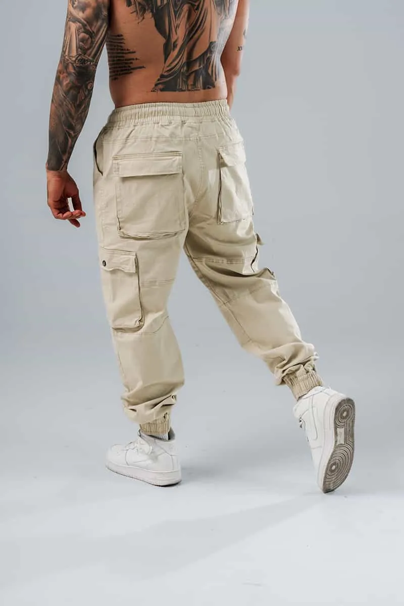 Jogger Para Hombre Cargo Beige Con Bolsillos Laterales