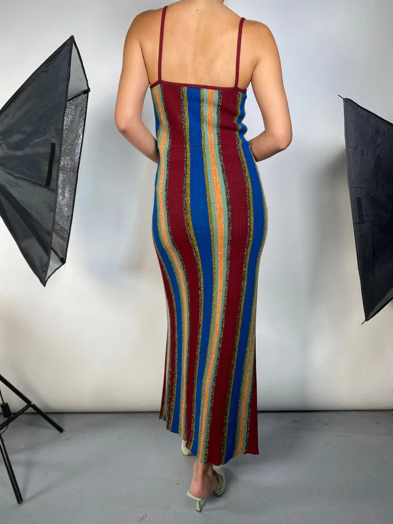 MANGO Vestido Maxi Metallic Striped