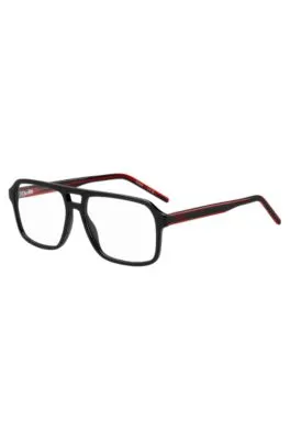 Montura negra para gafas graduadas con puente doble y detalles en rojo