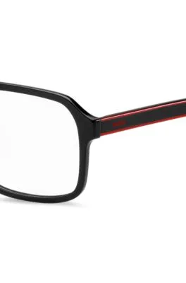 Montura negra para gafas graduadas con puente doble y detalles en rojo