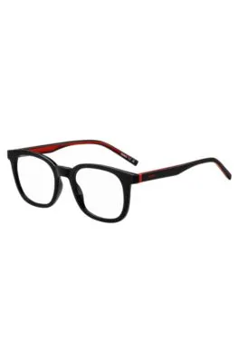 Montura para gafas graduadas de acetato negro con detalles rojos