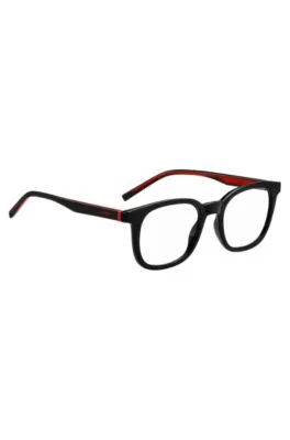 Montura para gafas graduadas de acetato negro con detalles rojos