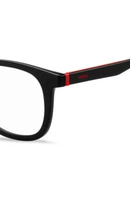 Montura para gafas graduadas de acetato negro con detalles rojos