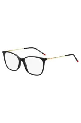 Montura para gafas graduadas de acetato negro con patillas doradas