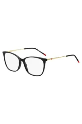 Montura para gafas graduadas de acetato negro con patillas doradas