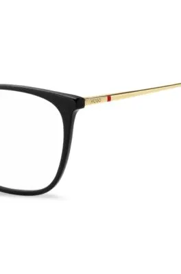 Montura para gafas graduadas de acetato negro con patillas doradas