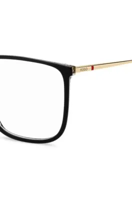 Montura para gafas graduadas de acetato negro con patillas en tono dorado