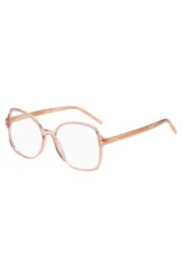 Montura para gafas graduadas de acetato rosa con detalles metálicos dorados