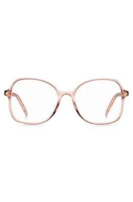 Montura para gafas graduadas de acetato rosa con detalles metálicos dorados