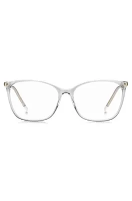 Montura para gafas graduadas de acetato transparente con patillas doradas