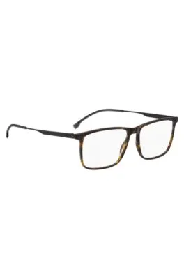 Montura para gafas graduadas en acetato Habana con patillas de acero negro