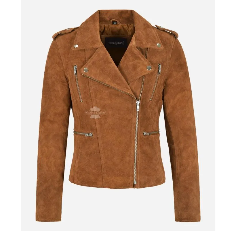 MYSTIQUE Ladies JACKET WOMEN BIKER STYLE SUEDE LEATHER FASHION JACKET