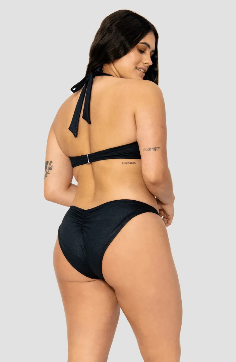 Negro Textura y Tela Brillosa Alma Viajera, Conjunto Bikini