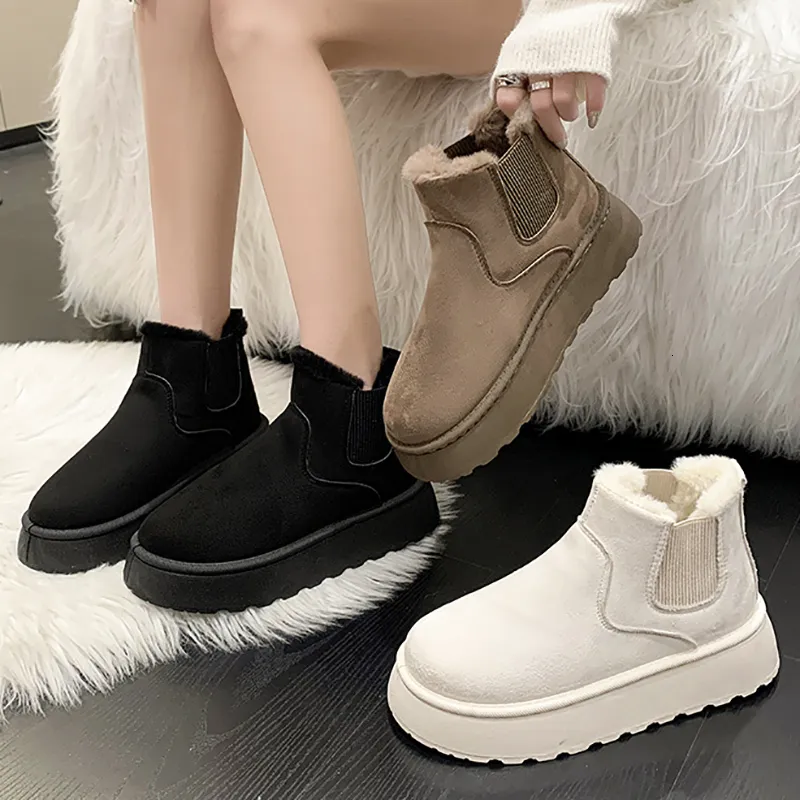 Nuevas botas de nieve para mujeres de invierno para mujeres en espesas Plush espesas calientes y versátiles zapatos de algodón c