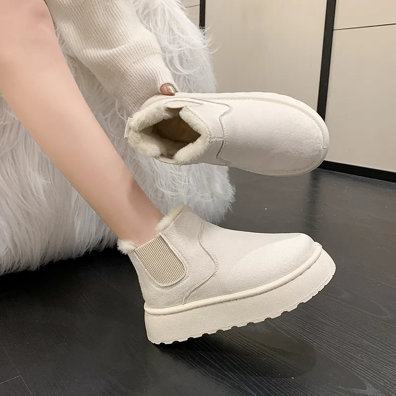 Nuevas botas de nieve para mujeres de invierno para mujeres en espesas Plush espesas calientes y versátiles zapatos de algodón c