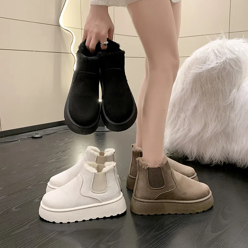 Nuevas botas de nieve para mujeres de invierno para mujeres en espesas Plush espesas calientes y versátiles zapatos de algodón c