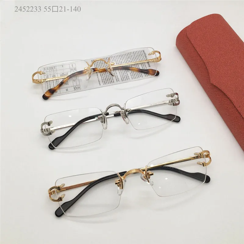 Nuevo diseño de moda gafas ópticas 2452233 montura cuadrada clásica patillas de metal gafas para hombres y mujeres estilo popula