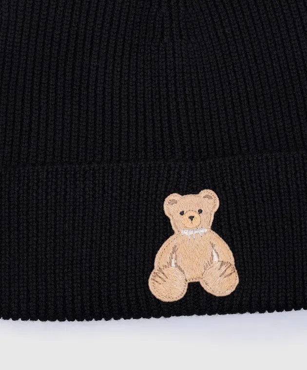 Palm Angels Black Bear In Mind wool cap with logo embroidery