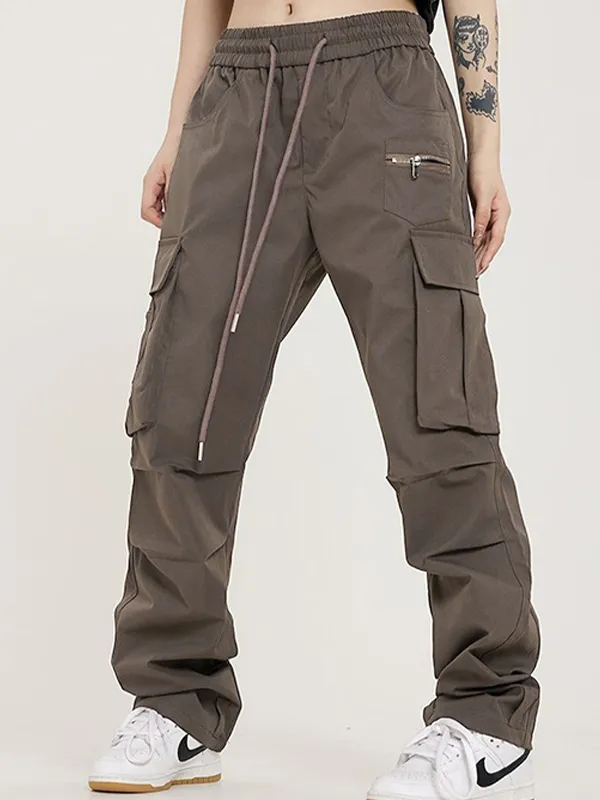 Pantalones cargo fruncidos de pernera recta