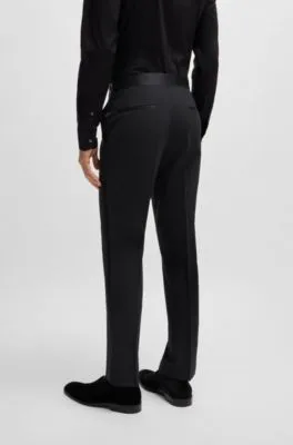 Pantalones de esmoquin slim fit en lana elástica