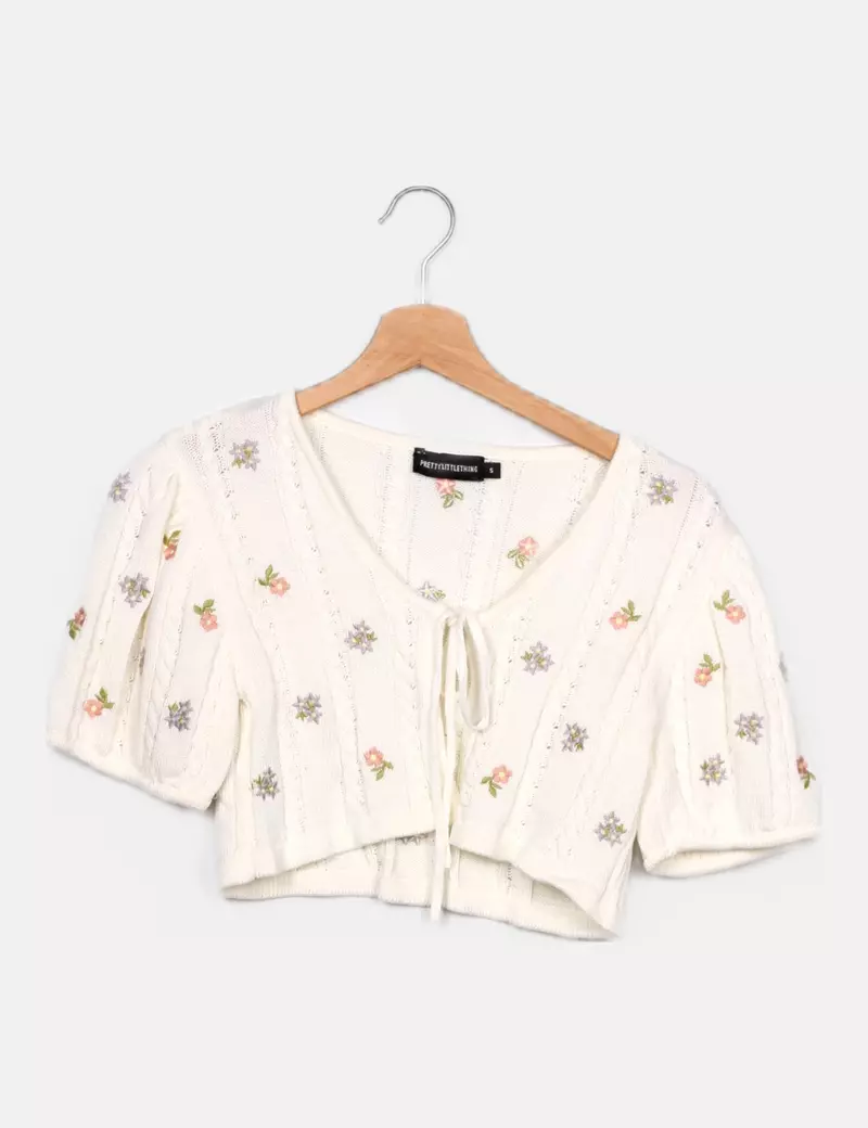 Prettylittlething Chaqueta de punto blanca floral