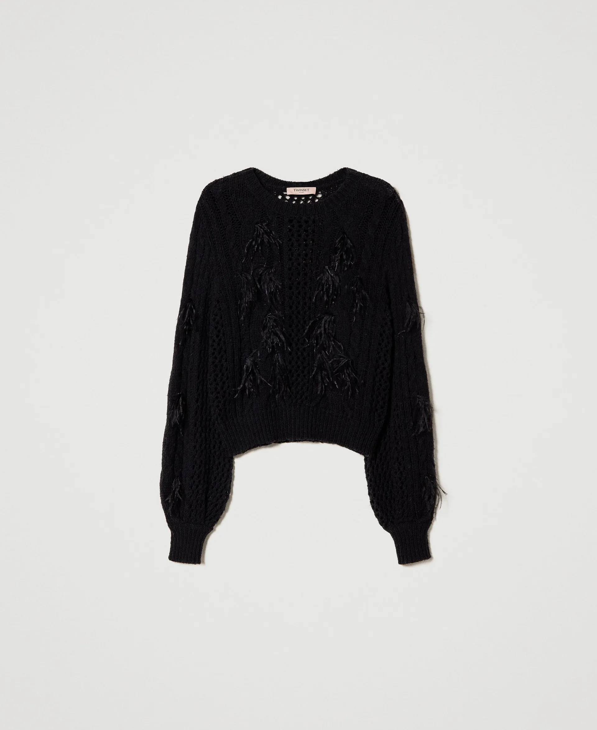 Pull en laine et alpaga avec plumes