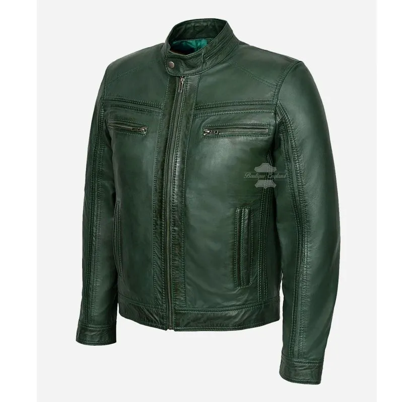 RICX Men's Leather Biker Jacket Classic Soft Lambskin Waxed Jacket