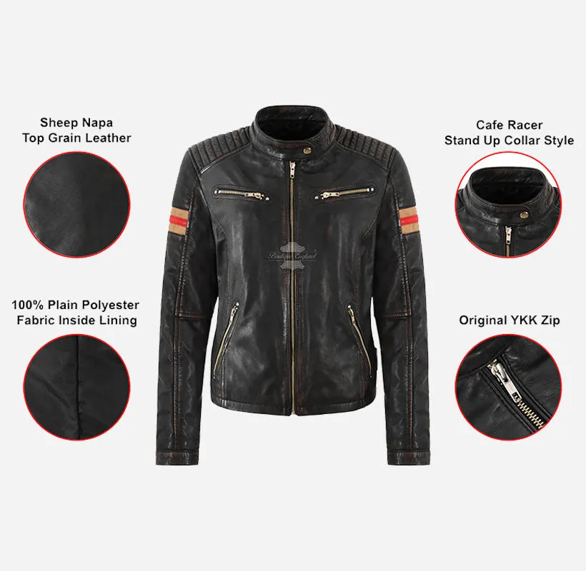 Rustic Revival Biker Leather Jacket For Women Vintage Black Leather Jacket