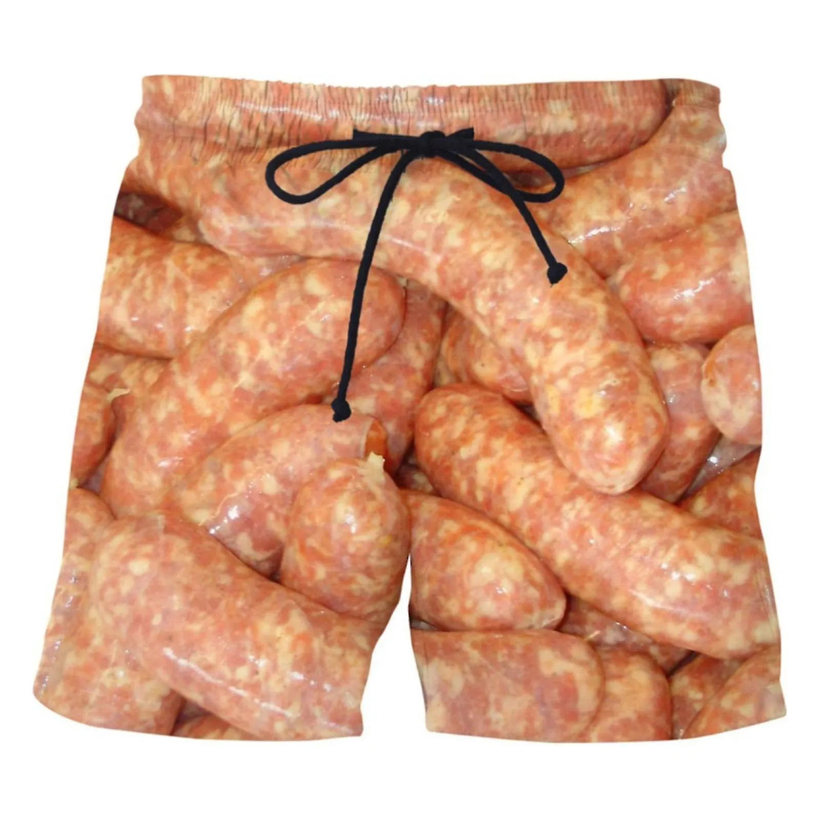 Sausage Print Men Shorts Wide Leg Elastic Waist Drawstring Food Shorts