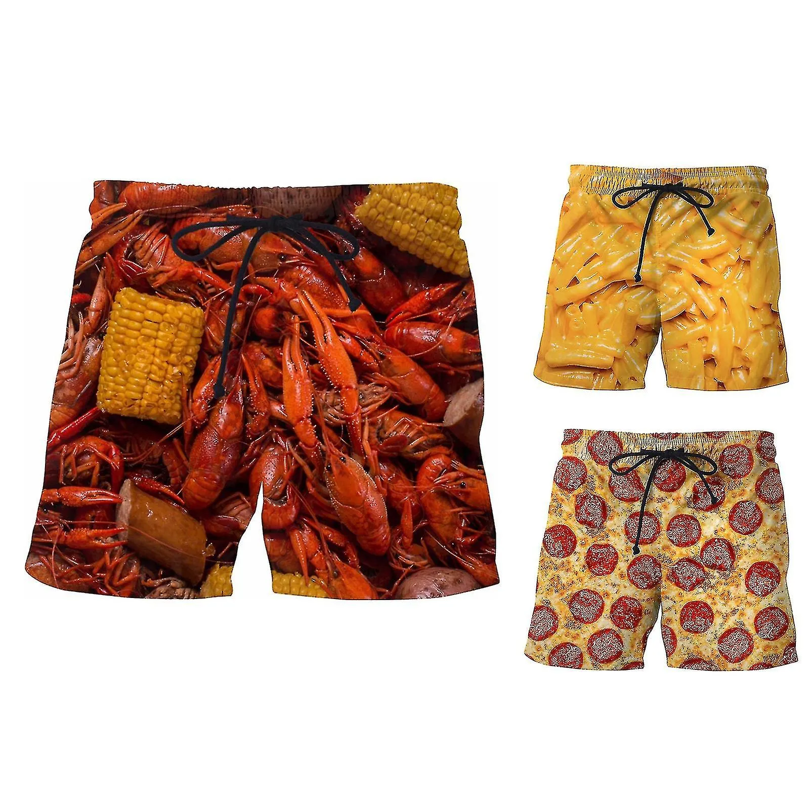 Sausage Print Men Shorts Wide Leg Elastic Waist Drawstring Food Shorts