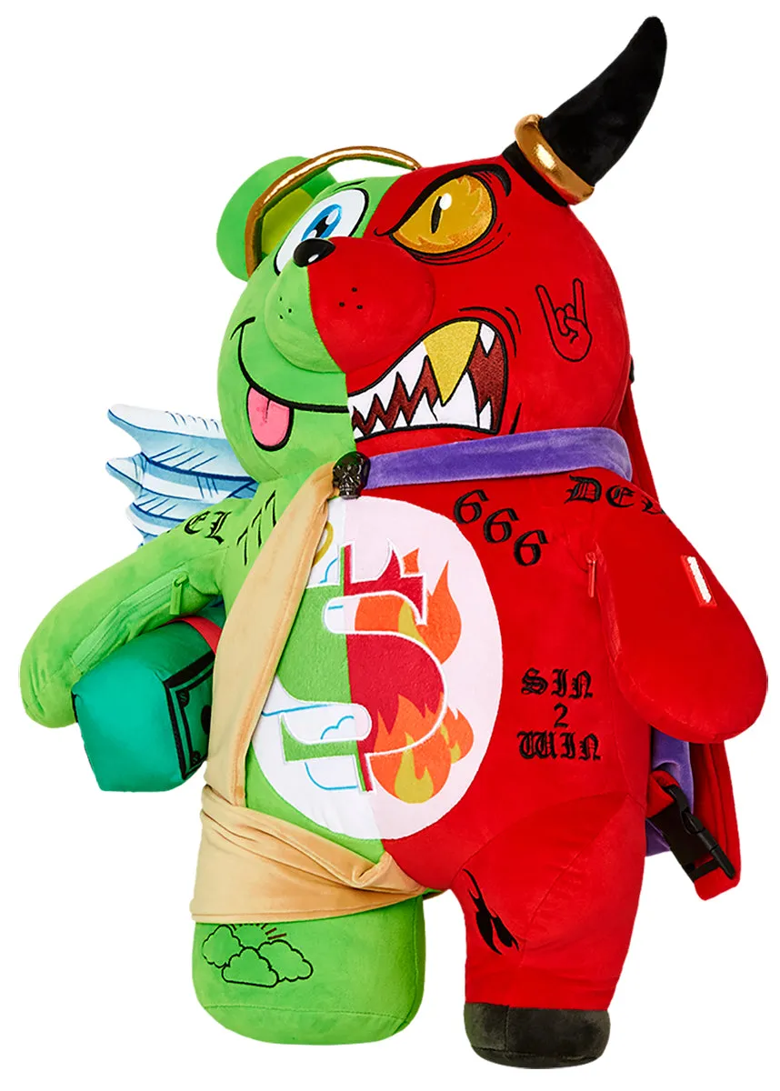 Sprayground Angel Vs Devil Bear Backpack In Green Red