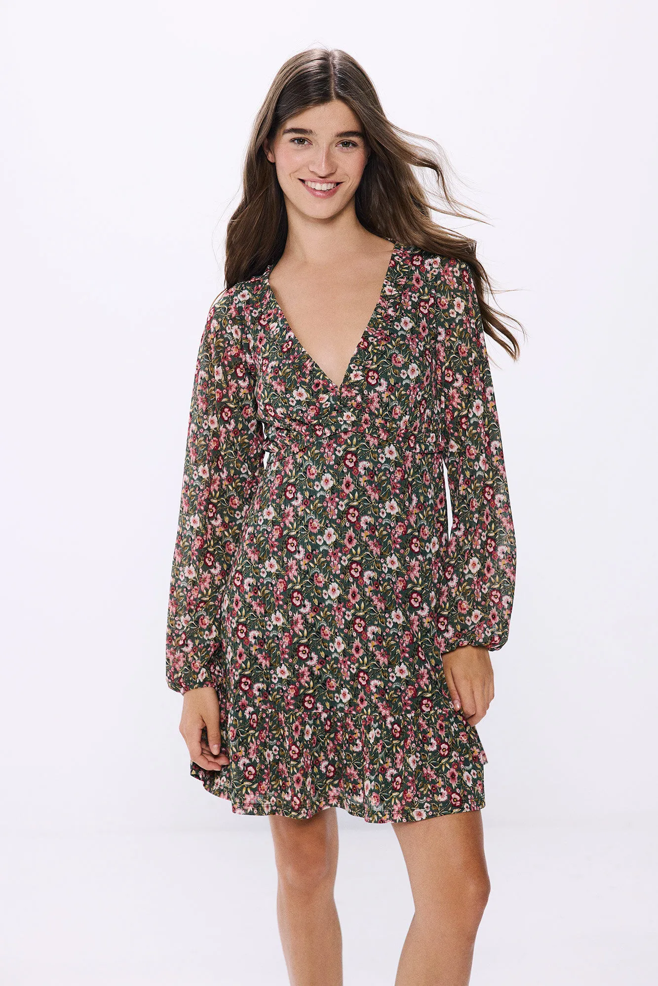 Springfield Vestido corto frunces estampado flores