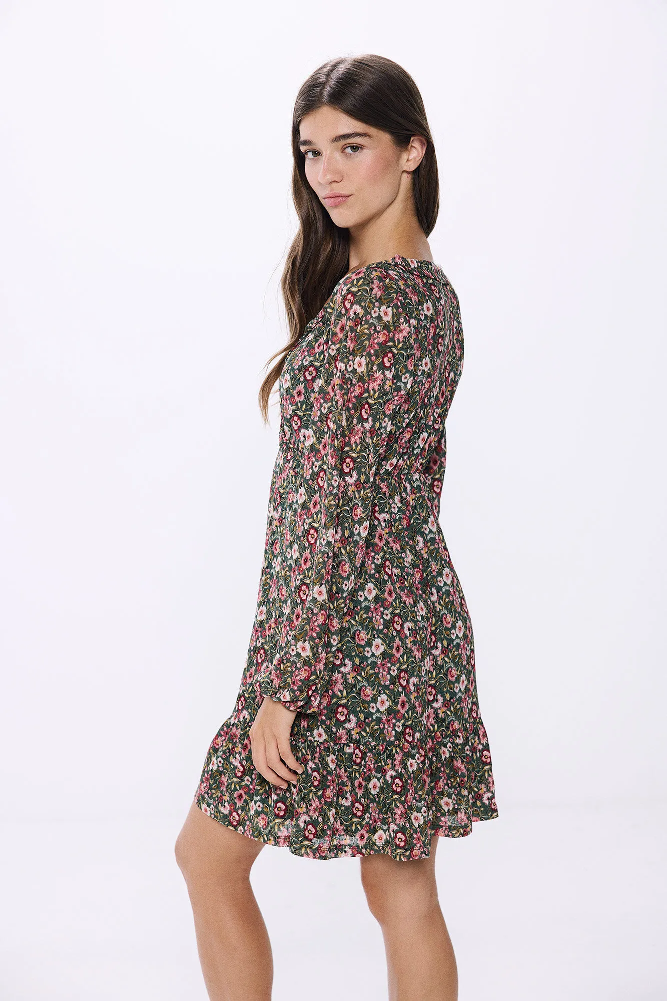 Springfield Vestido corto frunces estampado flores