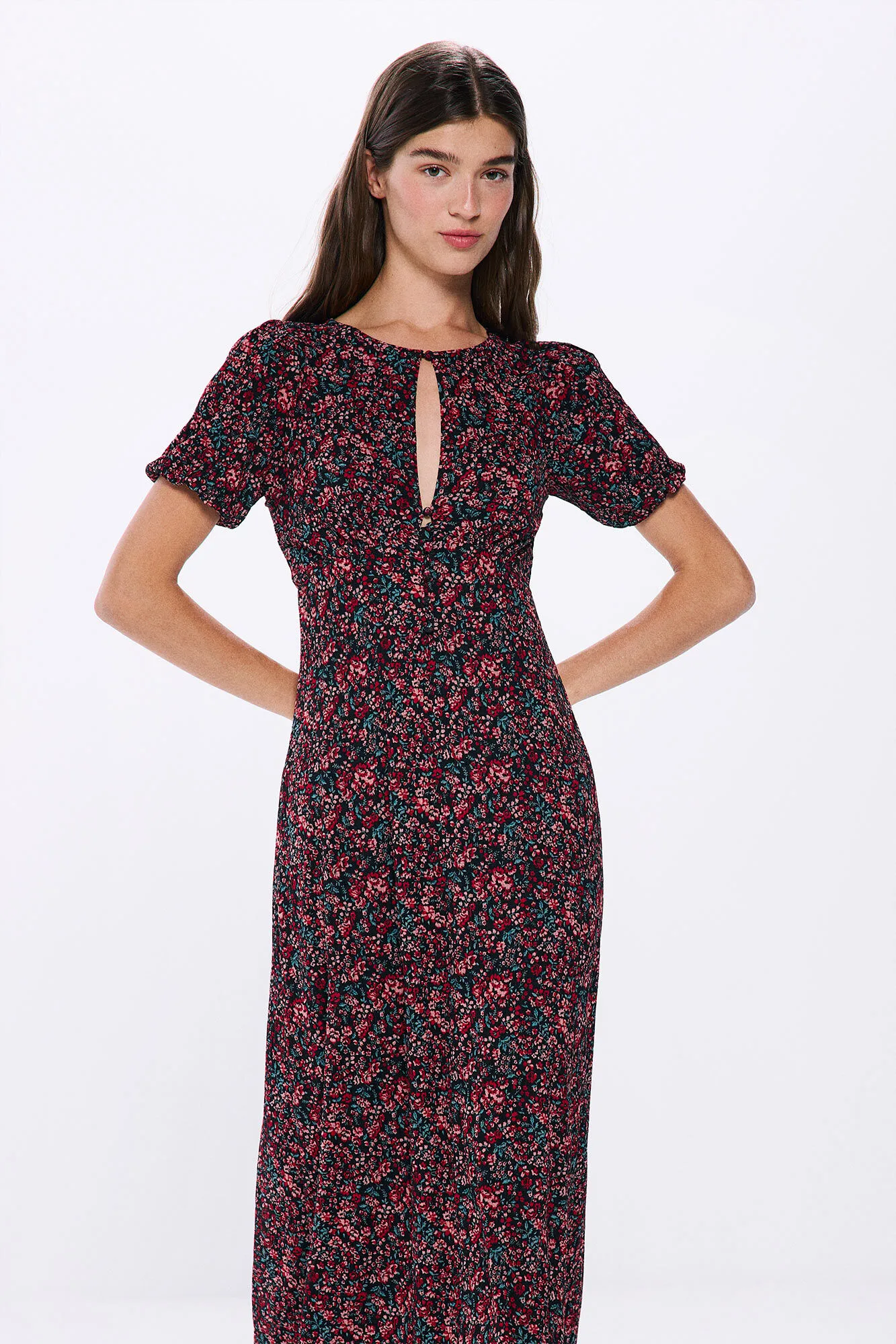 Springfield Vestido midi abertura escote estampado