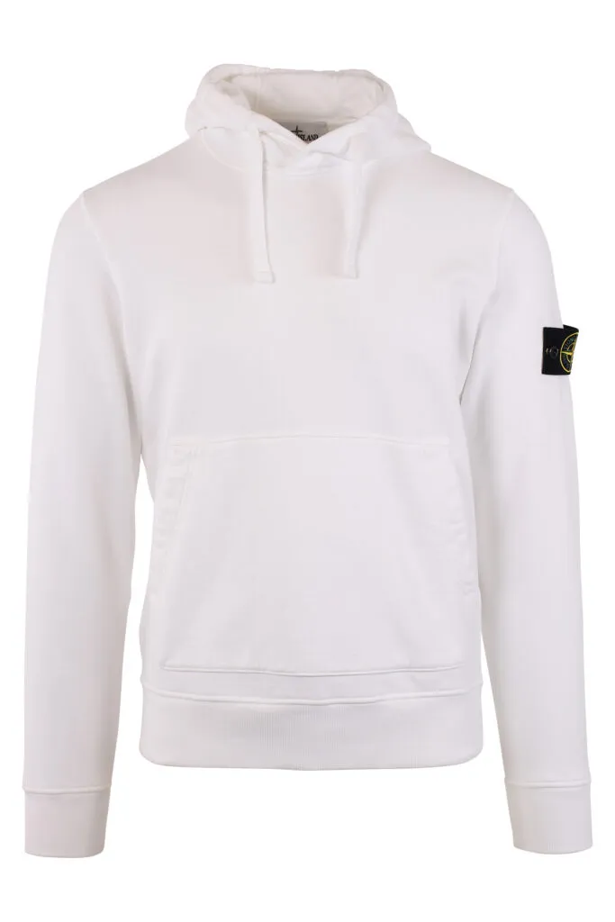 Sudadera blanca con capucha y logo parche