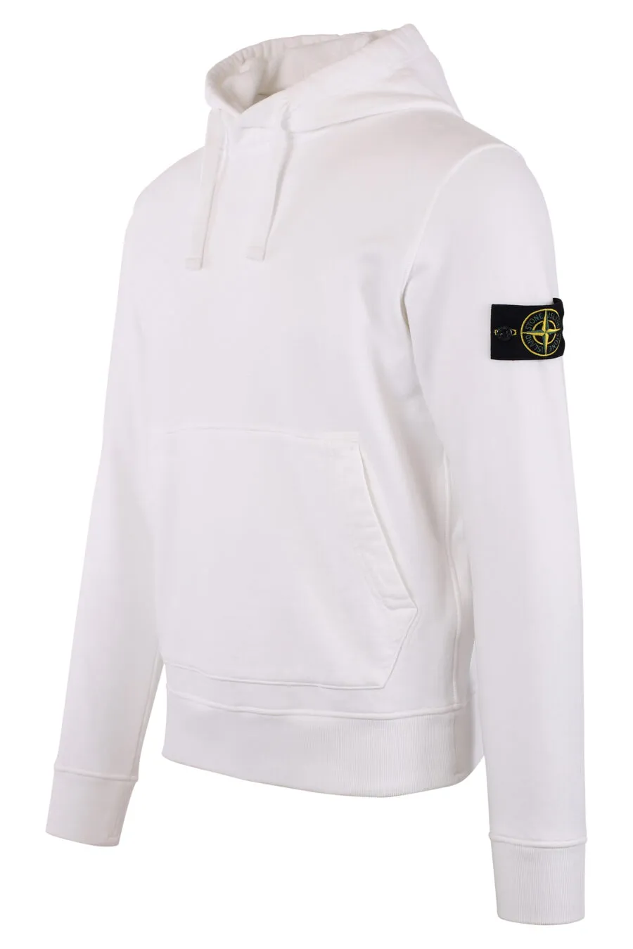 Sudadera blanca con capucha y logo parche