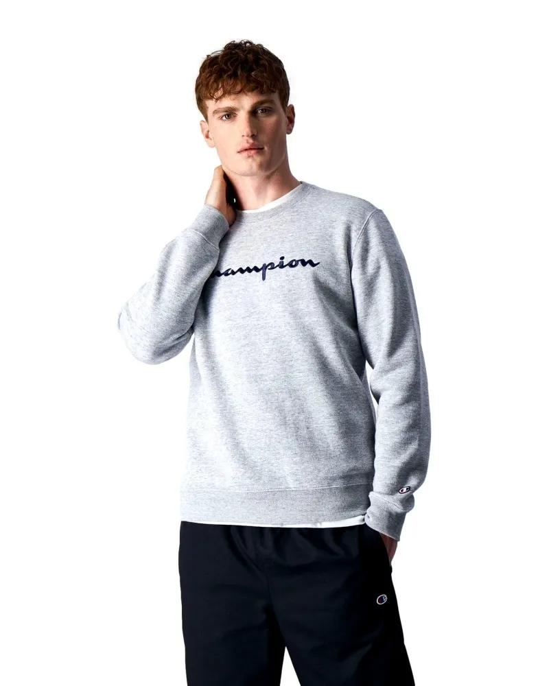 Sudadera champion gris embroidered script logo crewneck