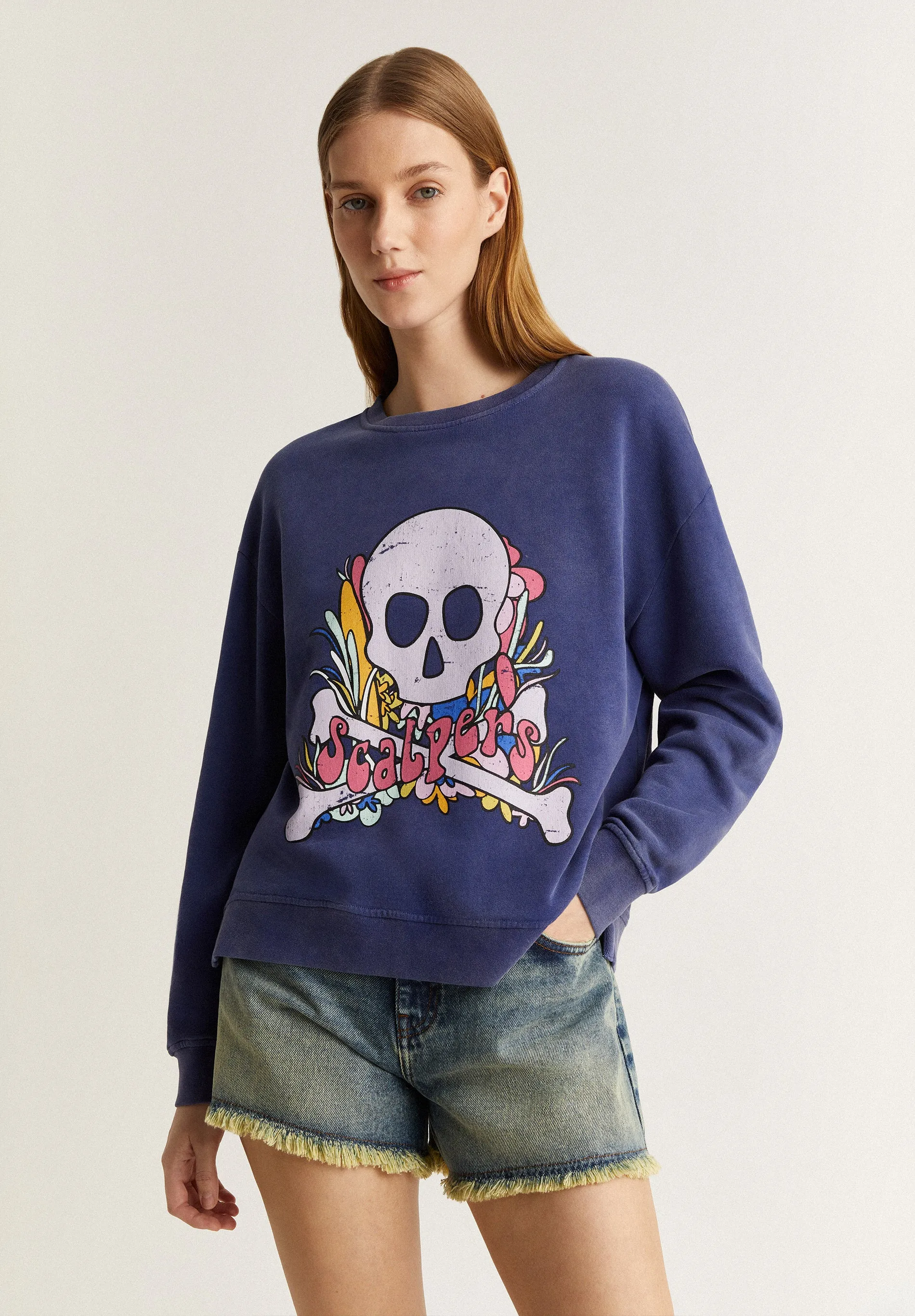 SUDADERA EFECTO LAVADO PRINT CALAVERA