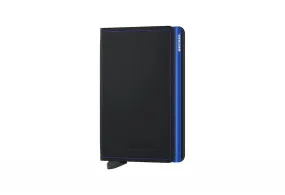 Tarjetero Miniwallet Negro Pespuntes Azules Interior Azul