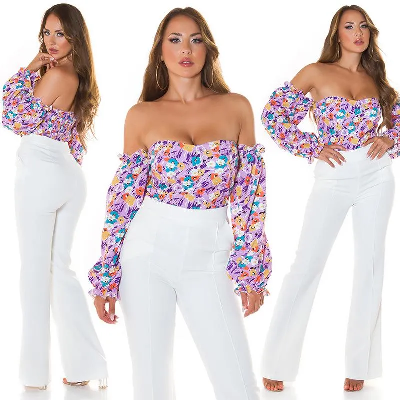 Top floral Shoulder Lila