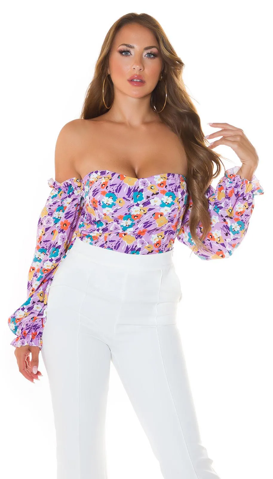 Top floral Shoulder Lila