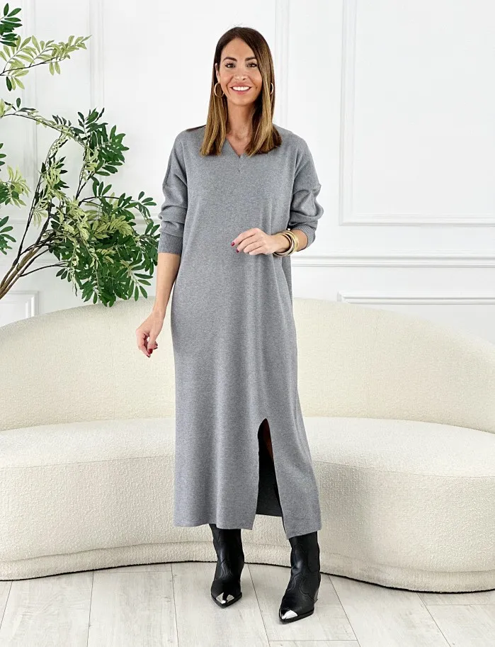 Vestido Arlo Escote Pico Gris