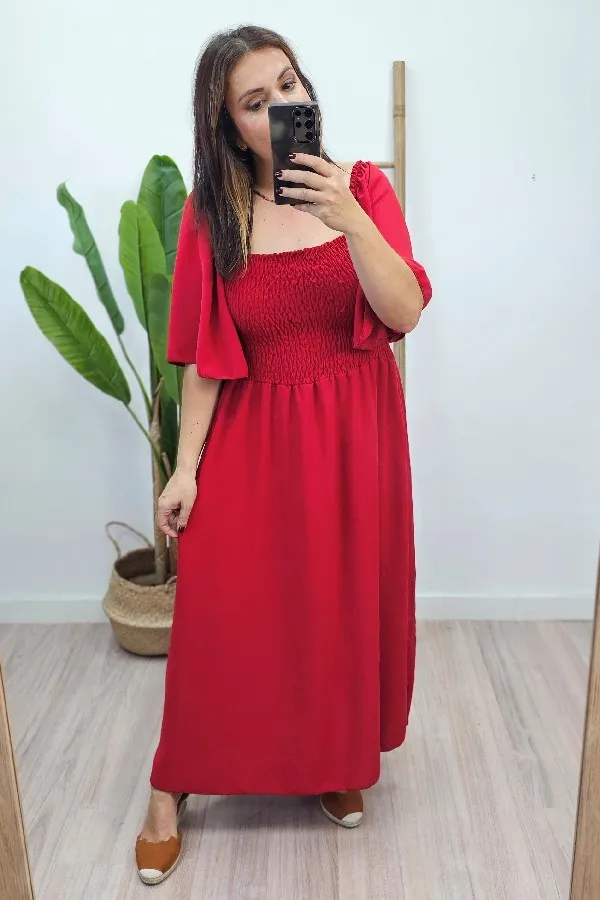 Vestido Fruncido Rojo