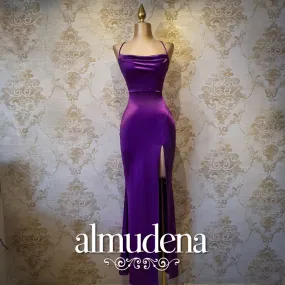 Vestido Morado Largo Satinado De Gala Sin Espalda