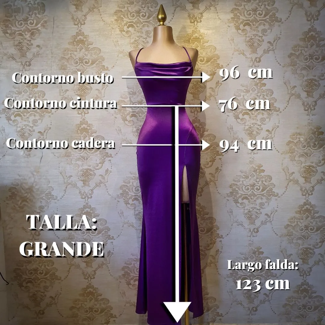 Vestido Morado Largo Satinado De Gala Sin Espalda