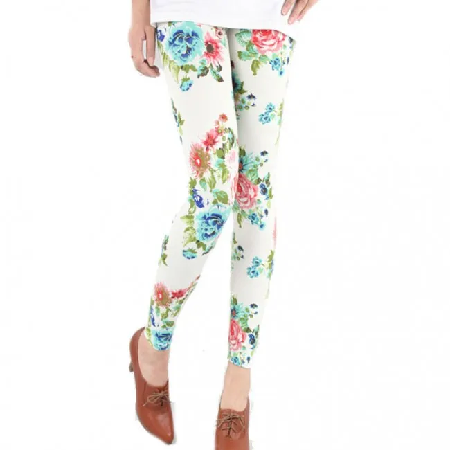 Vintage Fresh Floral Print Graffiti Leggings 