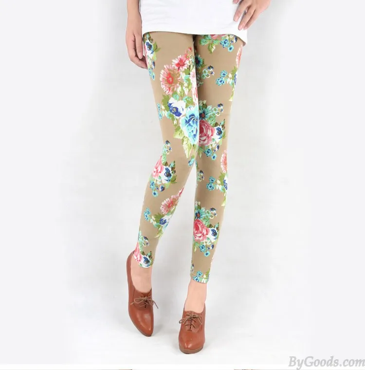 Vintage Fresh Floral Print Graffiti Leggings 